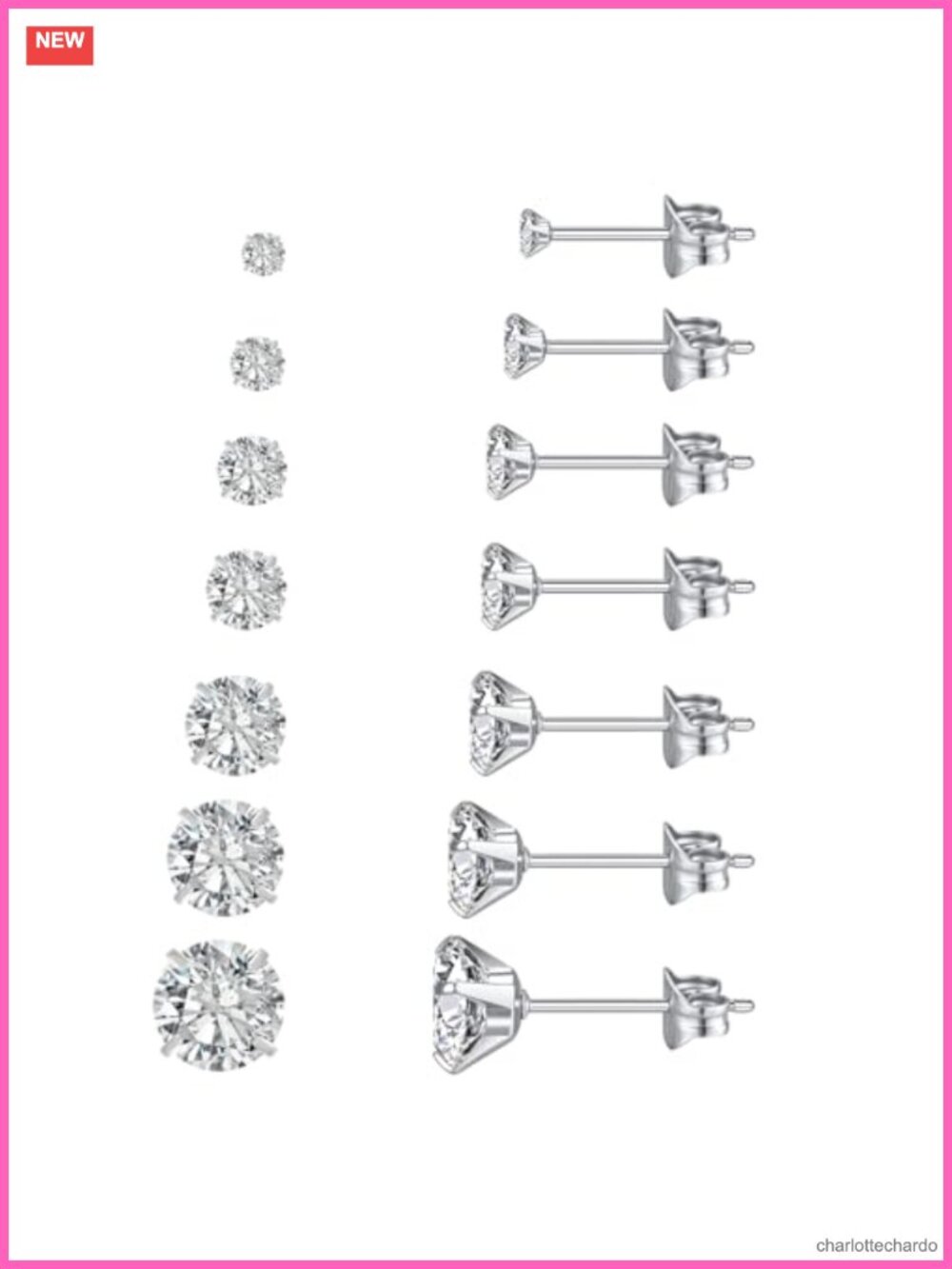 7 Pairs Hypoallergenic Surgical Steel Cubic Zirconia Stud Earrings for Women